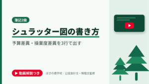 シュラッター図の書き方、予算差異・操業度差異を3行で出すと書かれた「簿記2級」の記事のアイキャッチ画像（動画解説つき）